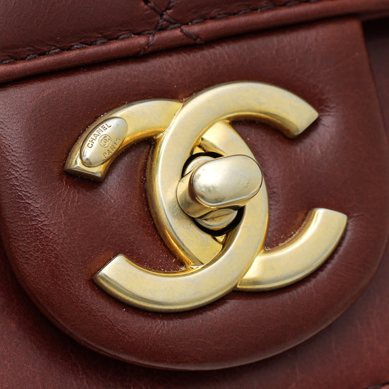 Chanel Brown Red CC Straight Lined Flap Small Bag
