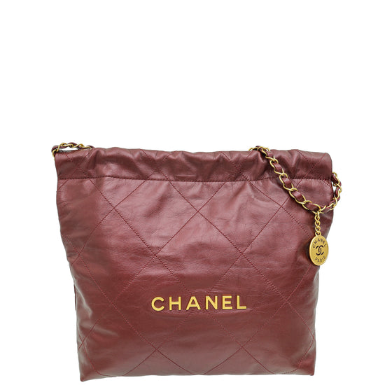 Chanel Burgundy Shiny 22 Small Hobo Bag