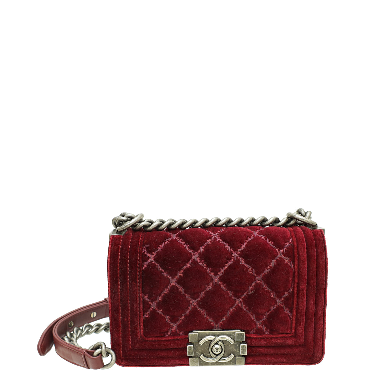 Chanel Burgundy Velvet Le Boy Small Flap Bag-Chanel-THE CLOSET