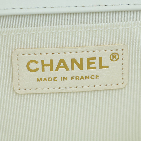 Chanel White Vertical Pearl Embellished Le Boy Medium Bag