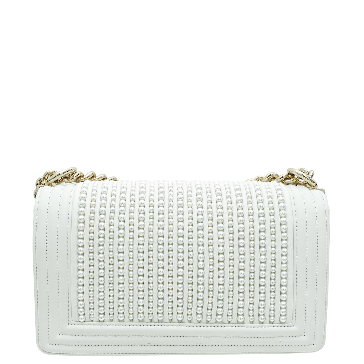 Chanel White Vertical Pearl Embellished Le Boy Medium Bag-Chanel-THE CLOSET