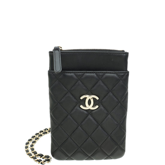 Chanel Black CC Phone Compact Holder With Chain