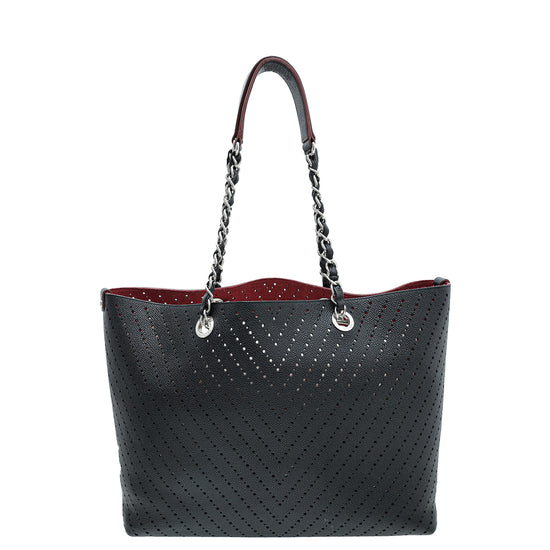 Chanel Black CC Perforated Large Shopping Tote Bag