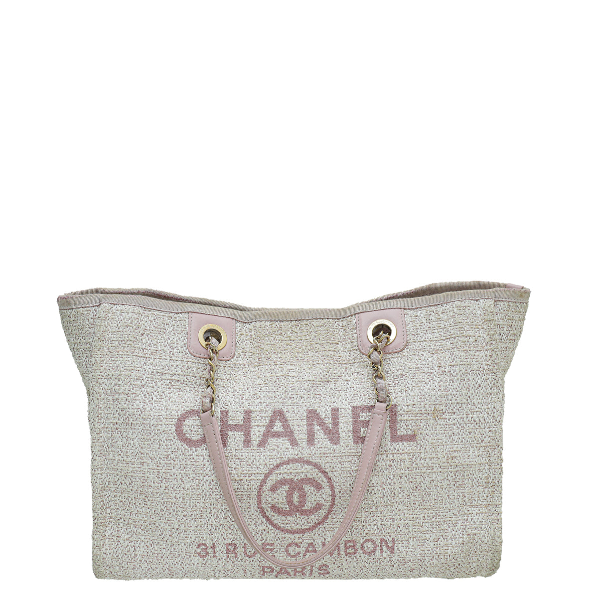Chanel Pink Straw Lurex Small Deauville Tote Bag-Chanel-THE CLOSET