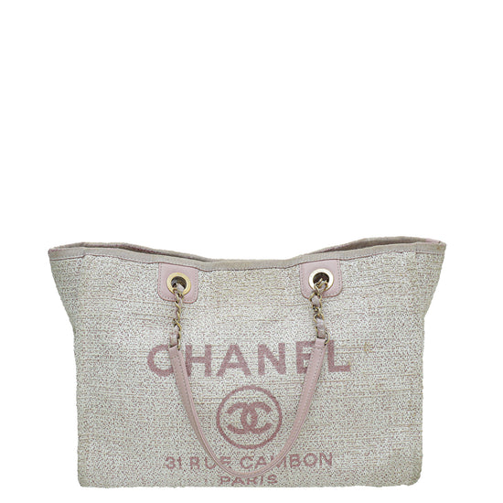 Chanel Pink Straw Lurex Small Deauville Tote Bag