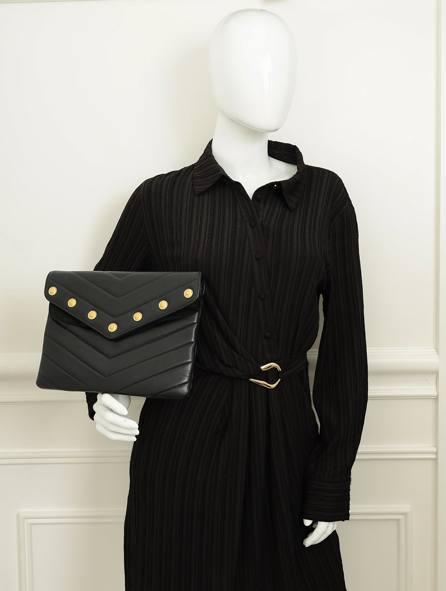 Chanel Black CC Button Chevron Flap Clutch-Chanel-THE CLOSET