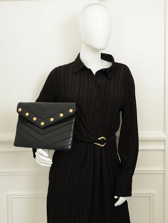 Chanel Black CC Button Chevron Flap Clutch-Chanel-THE CLOSET