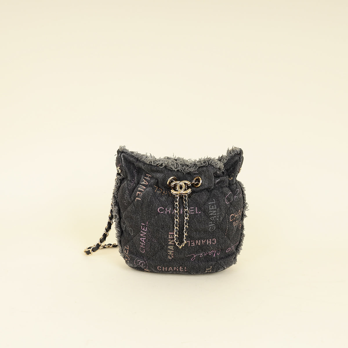 Chanel Black Multicolor CC Denim Quilted Mood Mini Bucket Bag With Chain-Chanel-THE CLOSET
