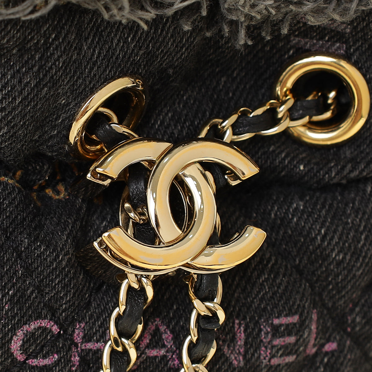 Chanel Black Multicolor CC Denim Quilted Mood Mini Bucket Bag With Chain-Chanel-THE CLOSET