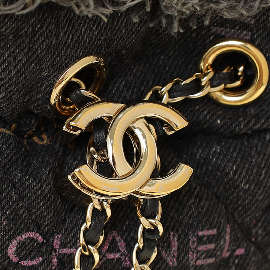 Chanel Black Multicolor CC Denim Quilted Mood Mini Bucket Bag With Chain-Chanel-THE CLOSET