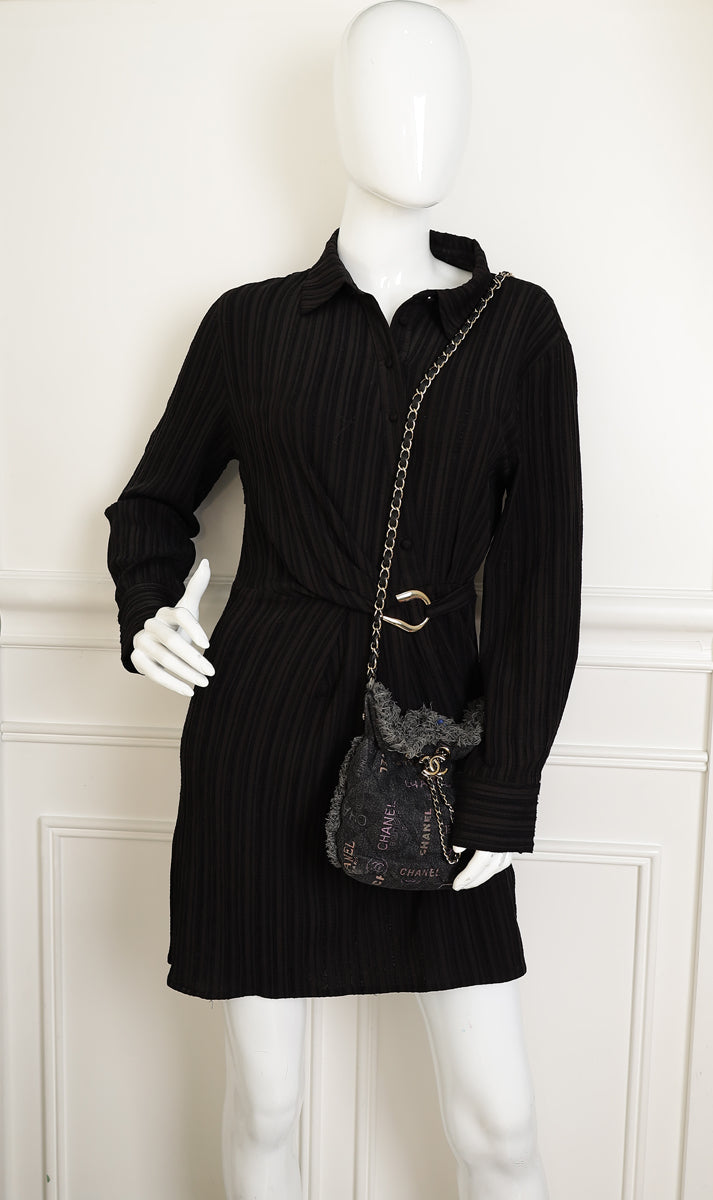 Chanel Black Multicolor CC Denim Quilted Mood Mini Bucket Bag With Chain-Chanel-THE CLOSET