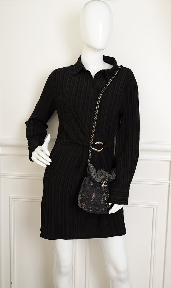 Chanel Black Multicolor CC Denim Quilted Mood Mini Bucket Bag With Chain-Chanel-THE CLOSET