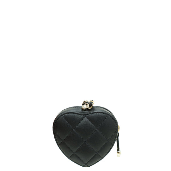 Chanel Black CC In Love Heart Coin Purse With Chain