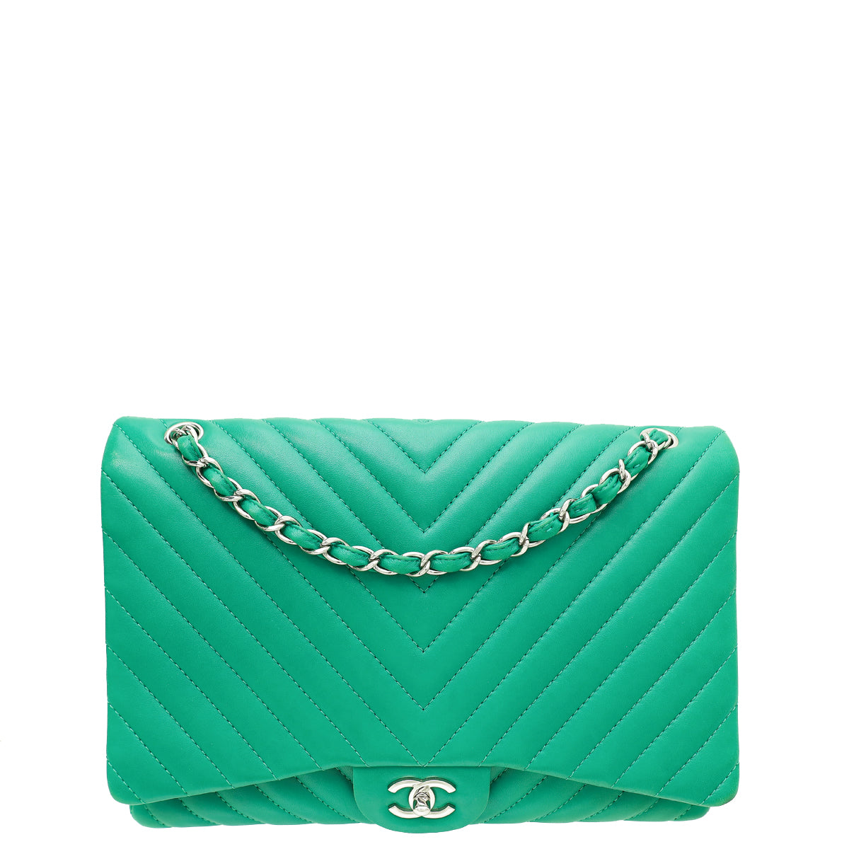 Chanel Green CC Classic Chevron Single Flap Maxi Bag-Chanel-THE CLOSET