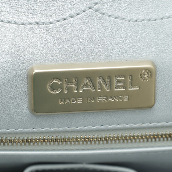 Chanel Metallic Grey CC Classic Shimmer Alligator Double Flap Jumbo Bag