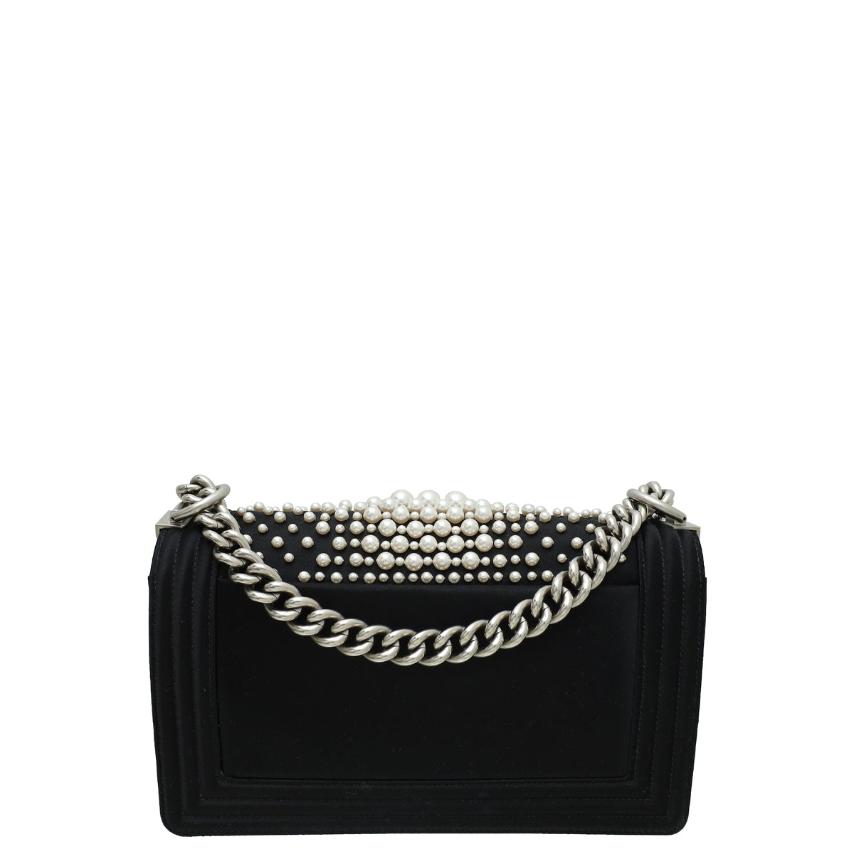 Chanel Black Satin Pearl Embellished Le Boy Medium Bag-Chanel-THE CLOSET