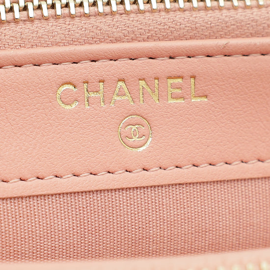 Chanel Soft Pink Deauville Double Zip Wallet on Chain