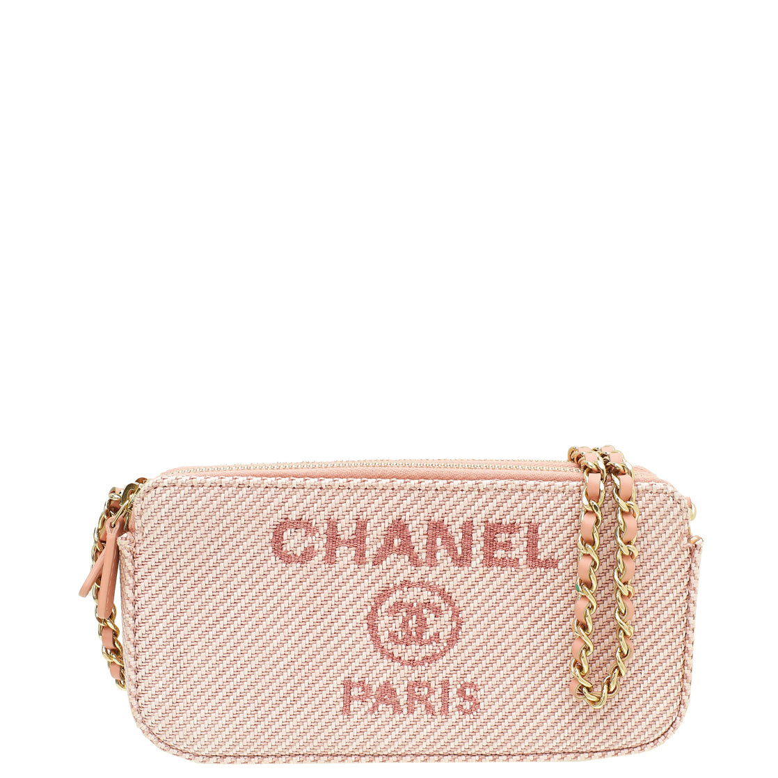 Chanel Soft Pink Deauville Double Zip Wallet on Chain