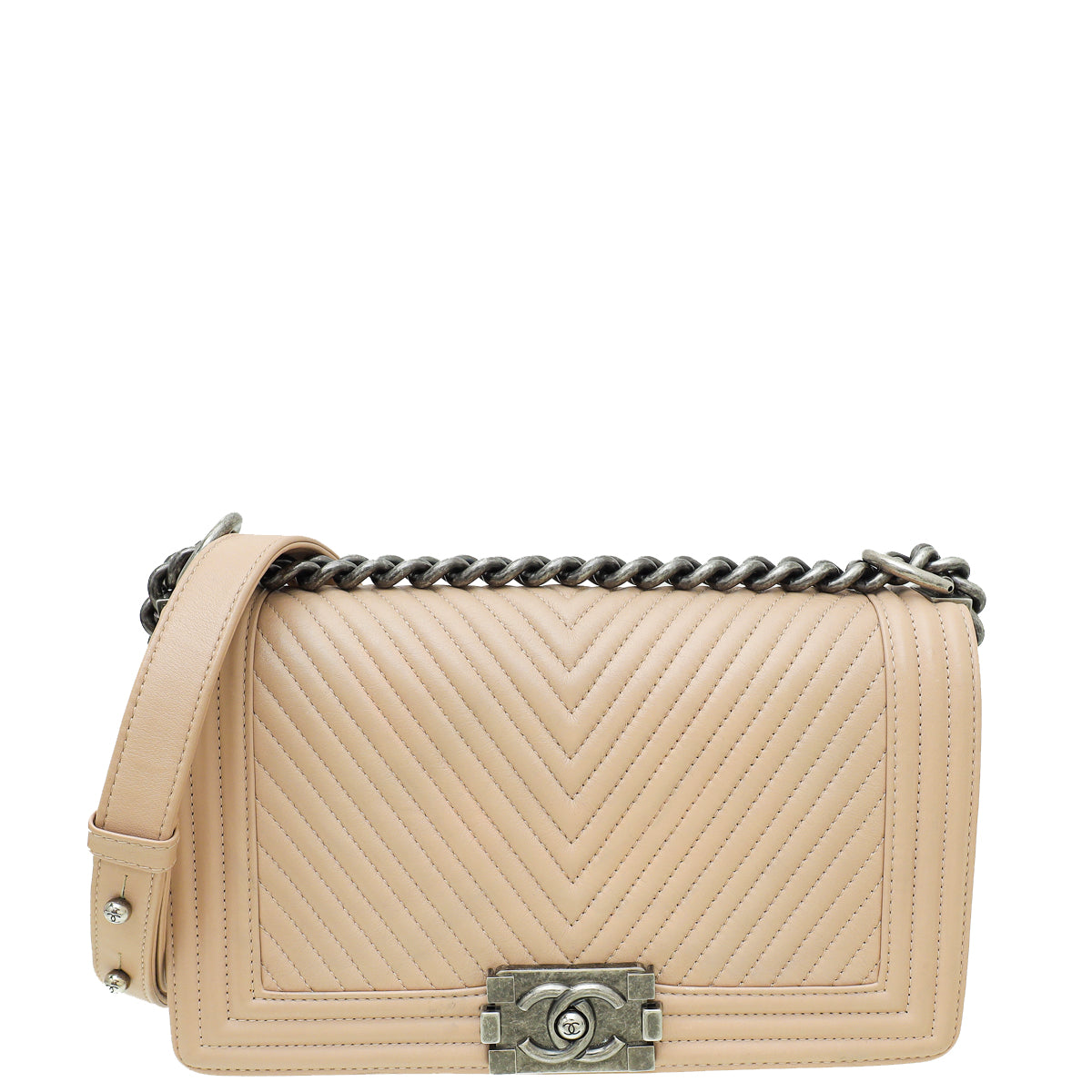 Chanel Beige Le Boy Chevron Medium Bag-Chanel-THE CLOSET