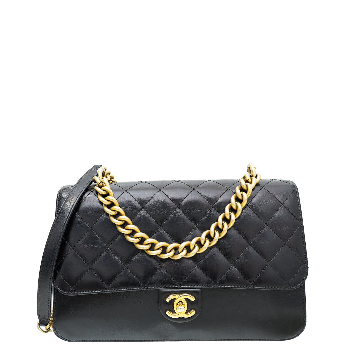 Chanel Black CC Glazed Straight Line Large Bag-Chanel-THE CLOSET