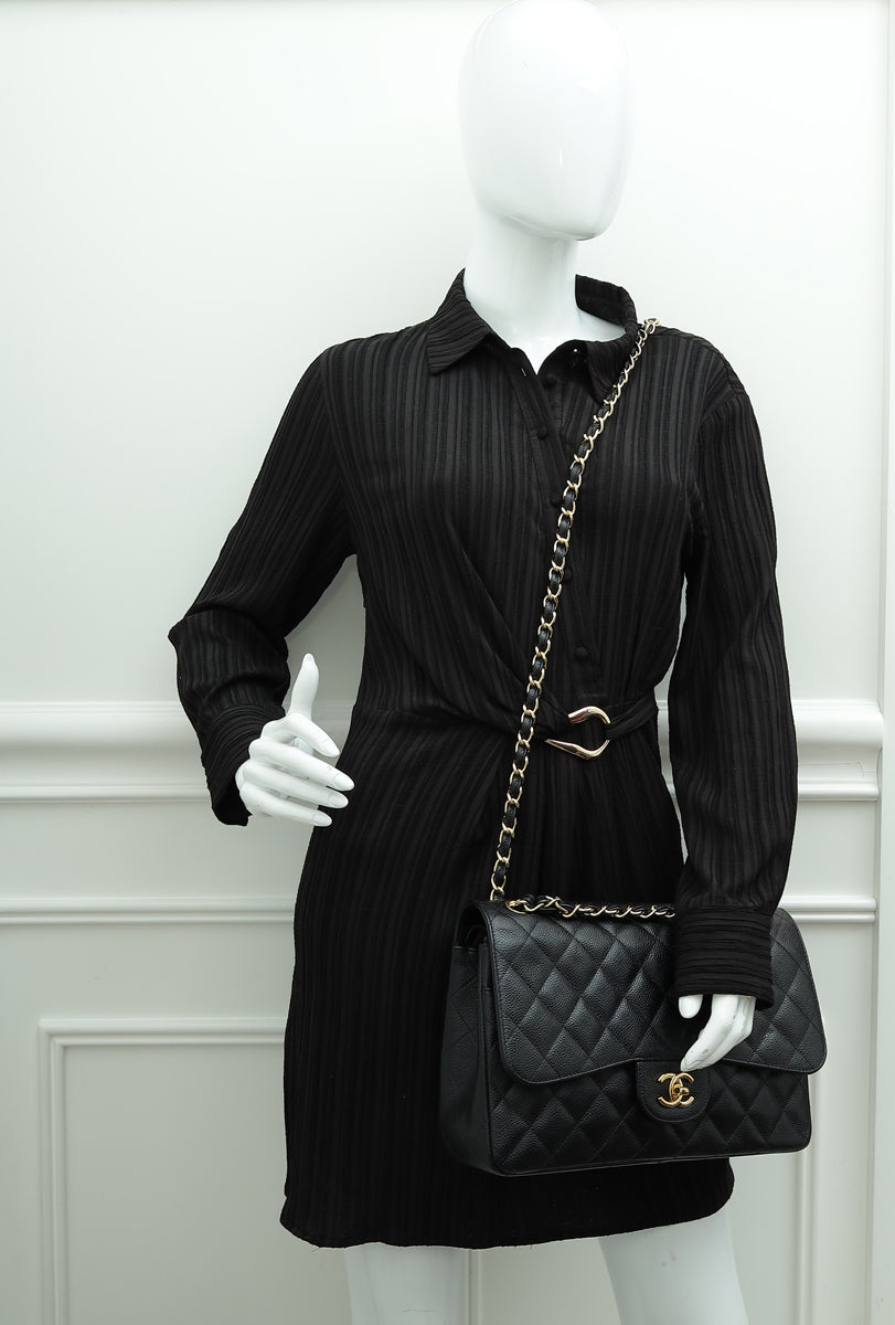Chanel Black Classic Double Flap Jumbo Bag
