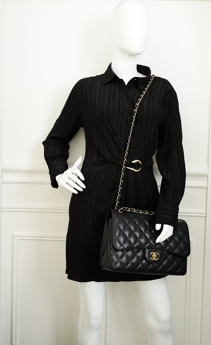 Chanel Black CC Classic Double FLap Jumbo Bag