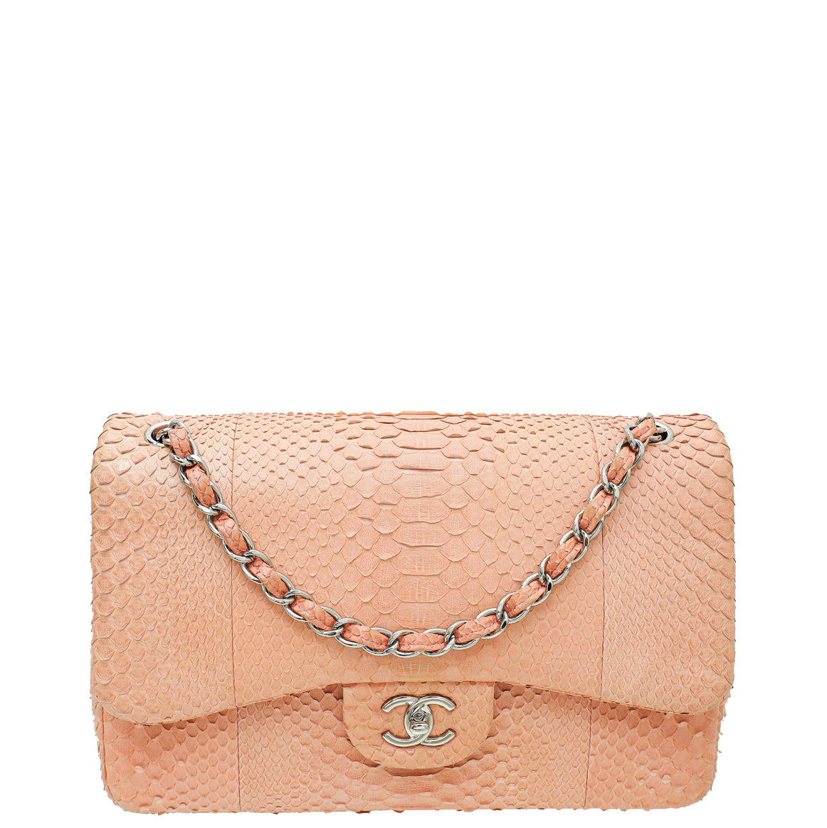 Chanel Peach Python CC Classic Double Flap Jumbo Bag-Chanel-THE CLOSET