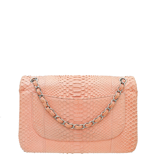 Chanel Peach Python CC Classic Double Flap Jumbo Bag