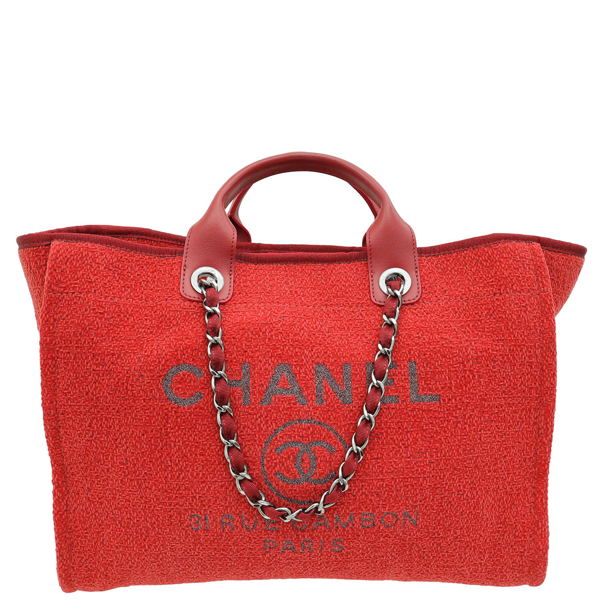 Chanel Red Deauville Tote Lurex Boucle Medium Bag-Chanel-THE CLOSET