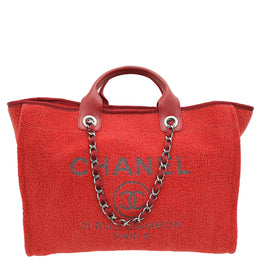 Chanel Red Deauville Tote Lurex Boucle Medium Bag