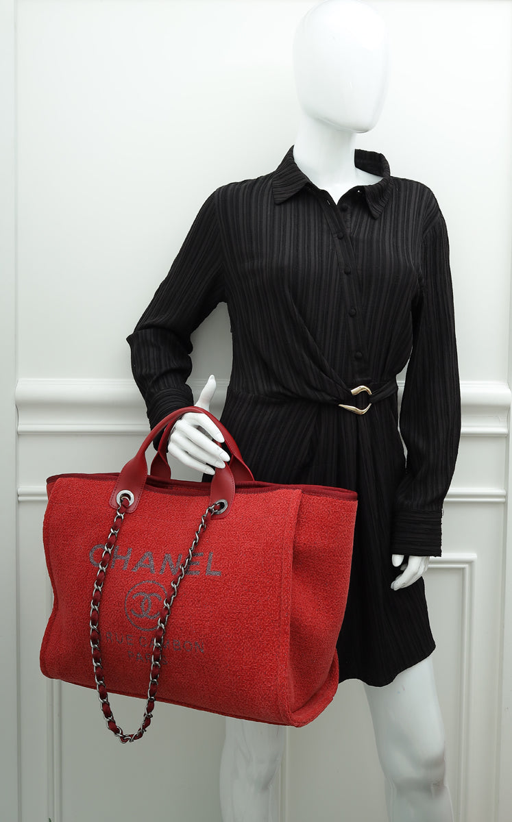 Chanel Red Deauville Tote Lurex Boucle Medium Bag