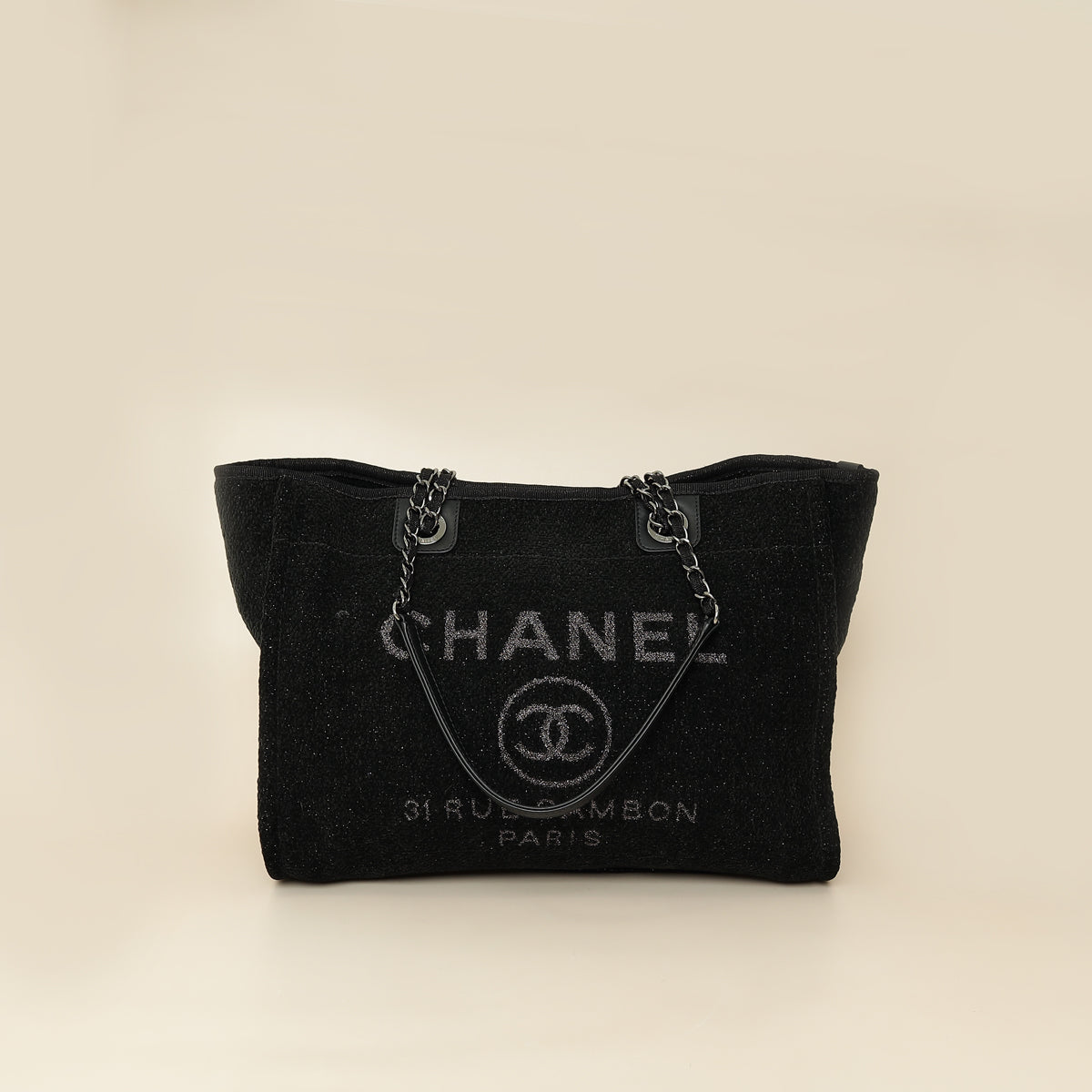 Chanel Black CC Deauville Tote Lurex Boucle Medium Bag-Chanel-THE CLOSET