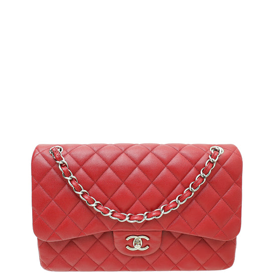 Chanel Dark Red CC Classic Double Flap Jumbo Bag