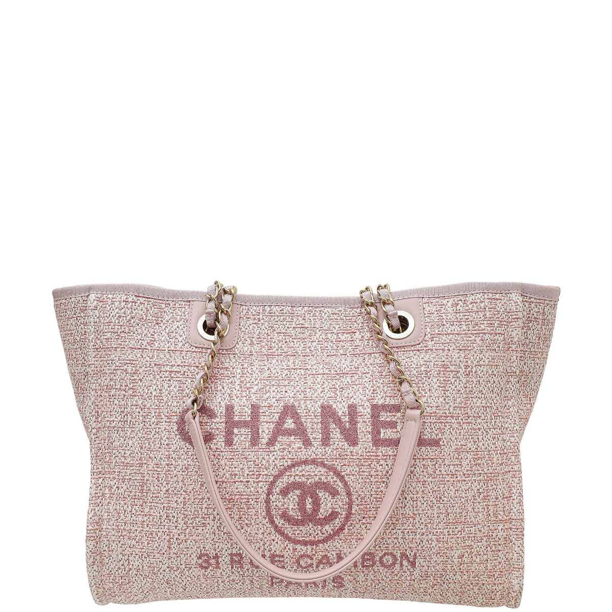 Chanel Pink Lurex Boucle Deauville Shopping Small Tote Bag-Chanel-THE CLOSET