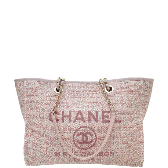 Chanel Pink Lurex Boucle Deauville Shopping Small Tote Bag