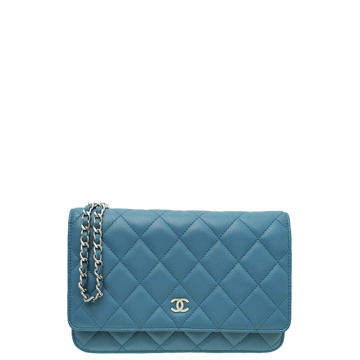 Load image into Gallery viewer, Chanel Blue Grey CC Classic Wallet On Chain
