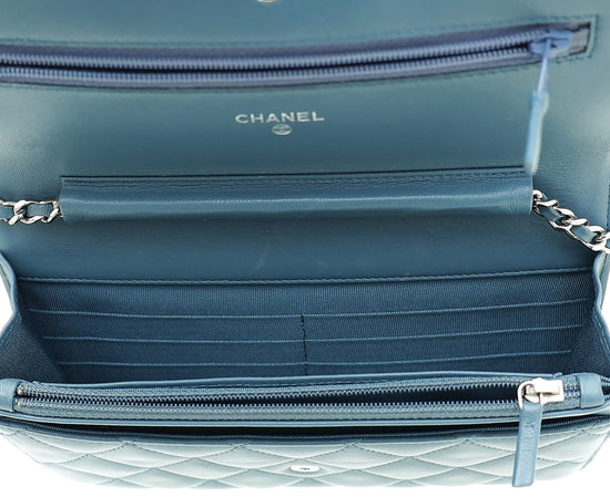 Load image into Gallery viewer, Chanel Blue Grey CC Classic Wallet On Chain
