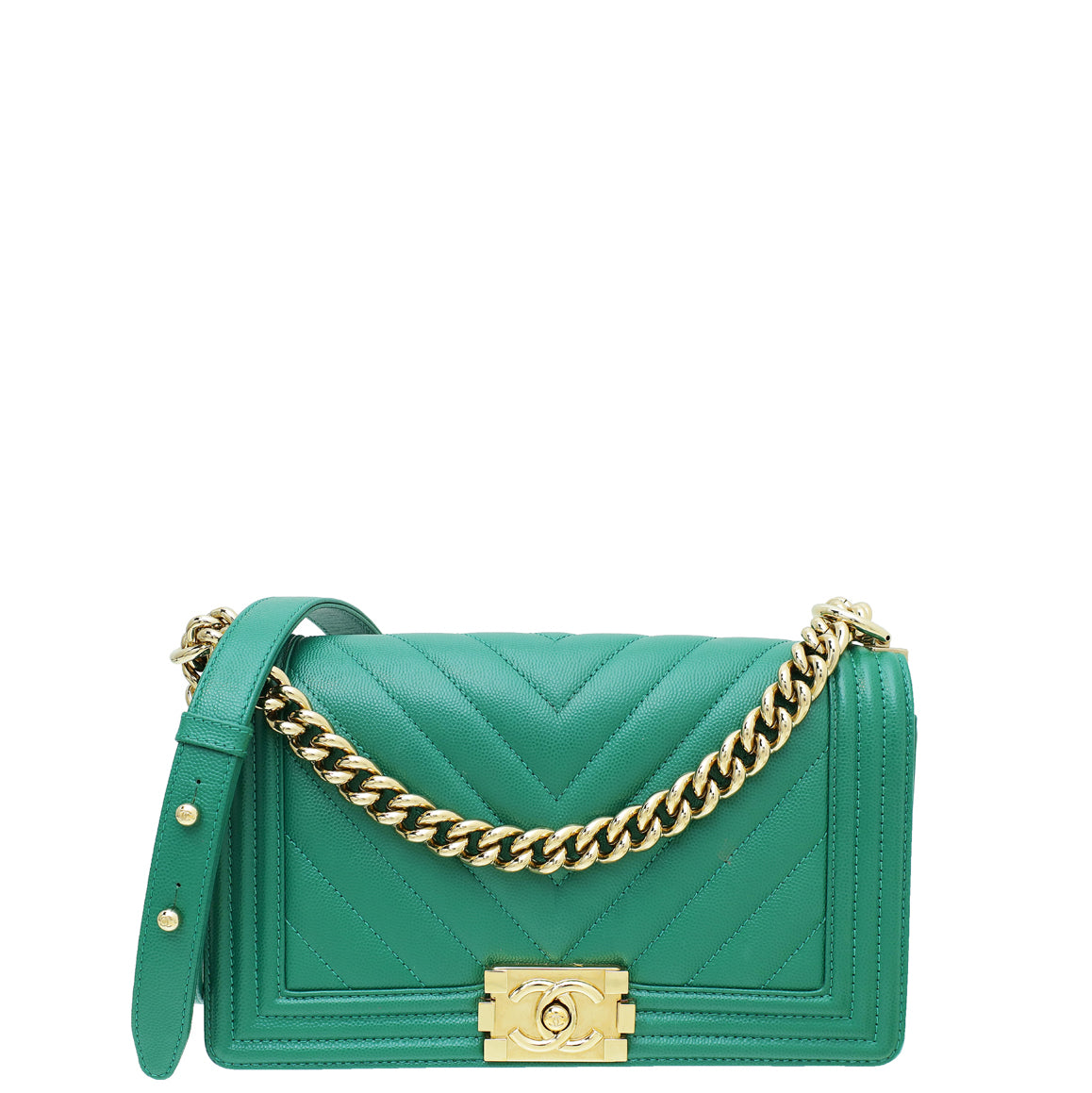 Chanel Green Le Boy Chevron Medium Flap Bag-Chanel-THE CLOSET