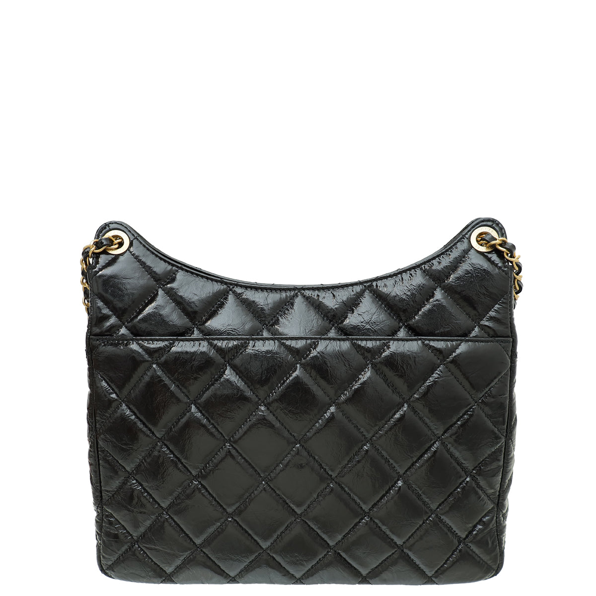 Chanel Black CC Wavy Charm Shiny Crumpled Hobo Large Bag-Chanel-THE CLOSET