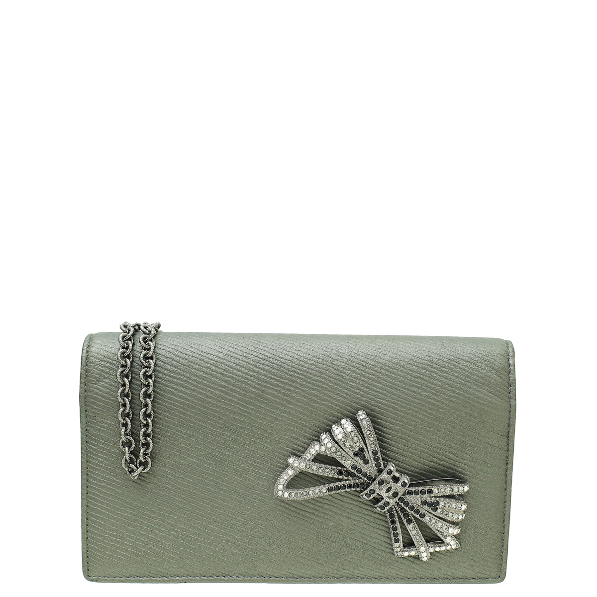 Chanel Metallic Dark Grey CC Crystal Bow Chain Evening Bag-Chanel-THE CLOSET