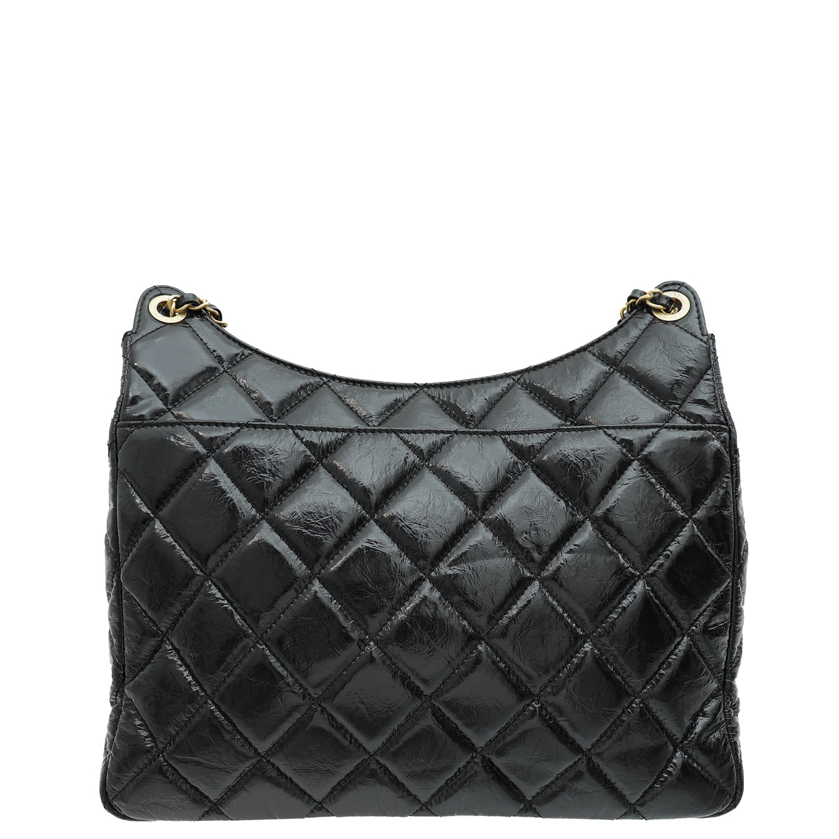 Chanel Black CC Wavy Charm Shiny Crumpled Hobo Large Bag-Chanel-THE CLOSET