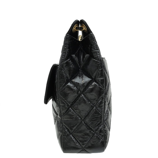 Chanel Black CC Wavy Charm Shiny Crumpled Hobo Large Bag