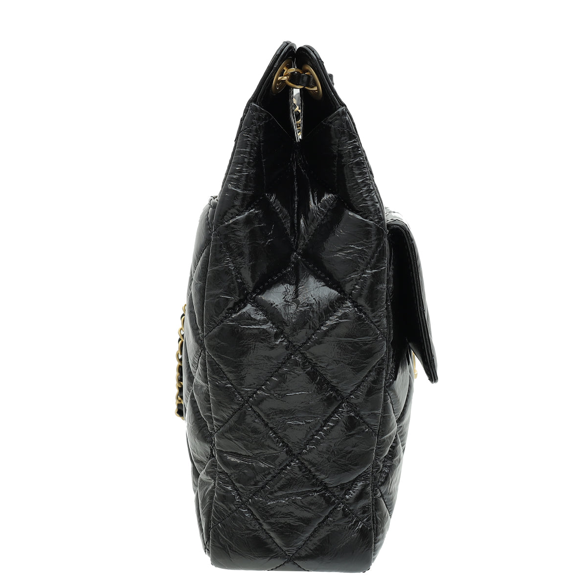 Chanel Black CC Wavy Charm Shiny Crumpled Hobo Large Bag