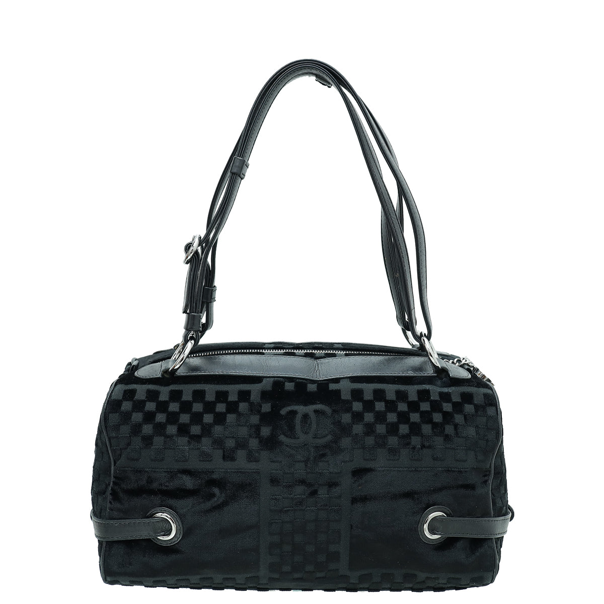 Chanel Black CC Checkered Velvet Shoulder Bag-Chanel-THE CLOSET