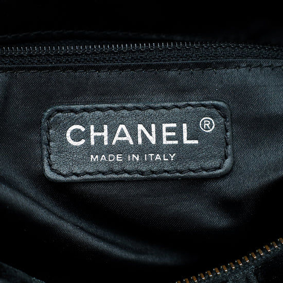 Chanel Black CC Checkered Velvet Shoulder Bag
