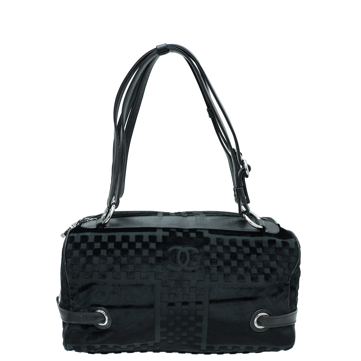 Chanel Black CC Checkered Velvet Shoulder Bag-Chanel-THE CLOSET