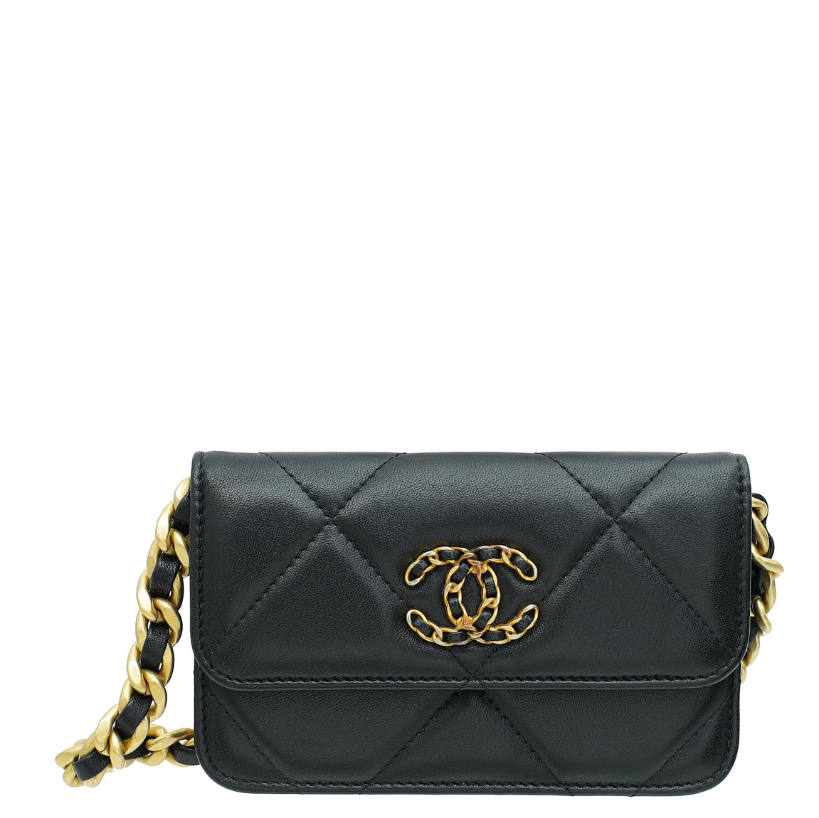 Chanel Black CC 19 Mini Coin Purse With Chain