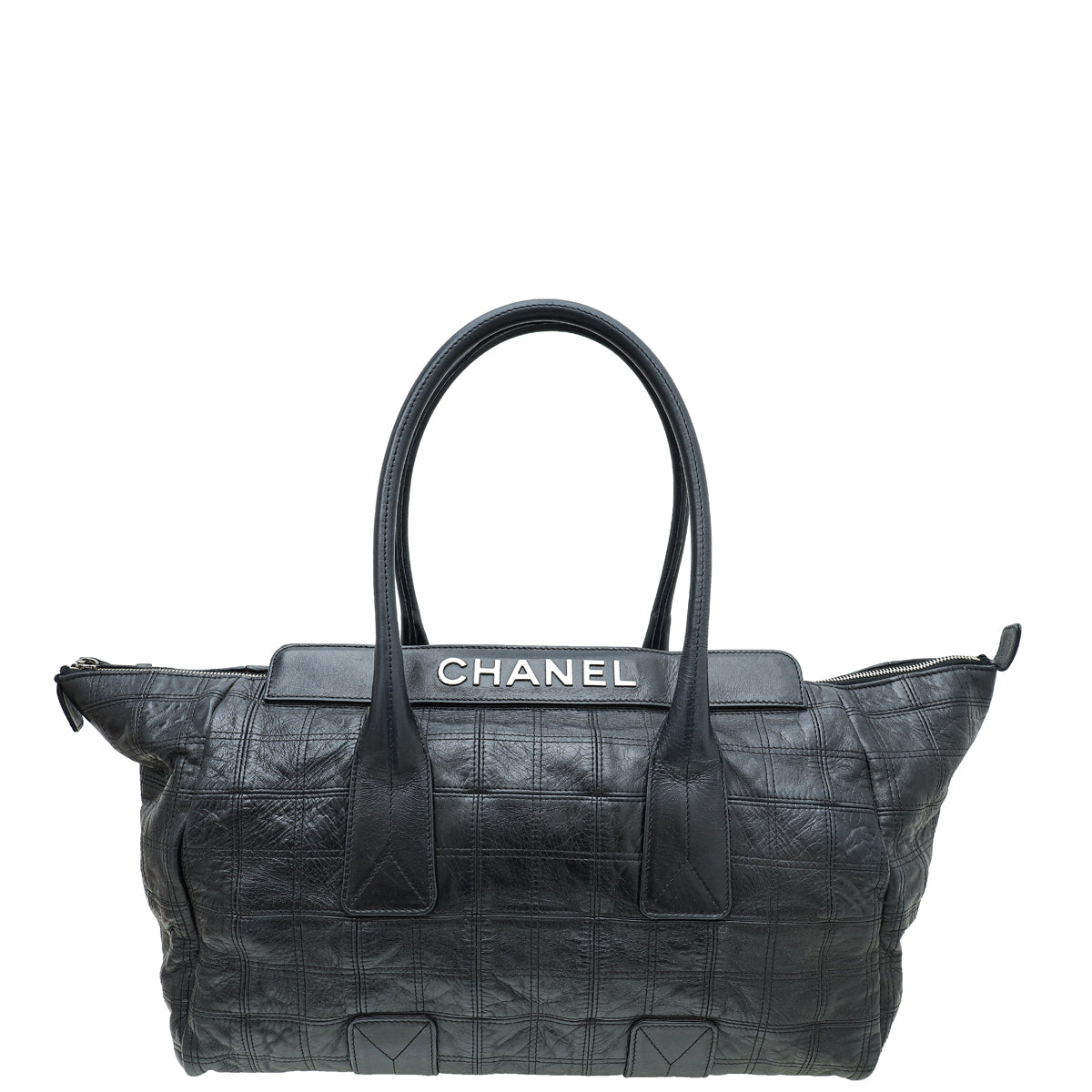 Chanel Black Square Stitched Lax Shopping Tote Bag-Chanel-THE CLOSET