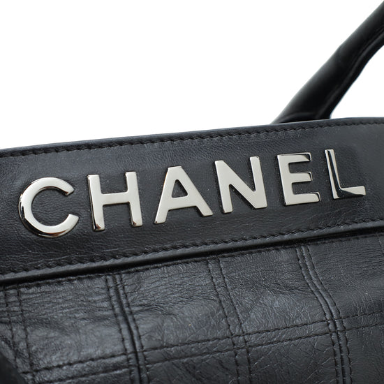 Chanel Black Square Stitched Lax Shopping Tote Bag