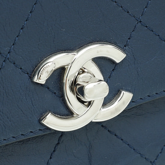 Chanel Navy Blue CC Crumpled Quilted Flap Bag